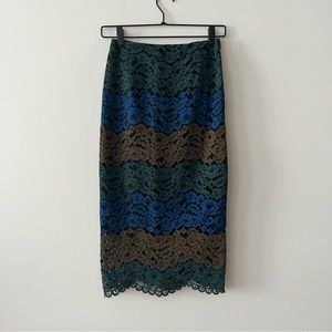 Sandro Colorblock Lace Midi Skirt